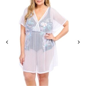 Jordan Taylor Plus Short Sleeve Mesh Tunic Swim Cover Up-NWT